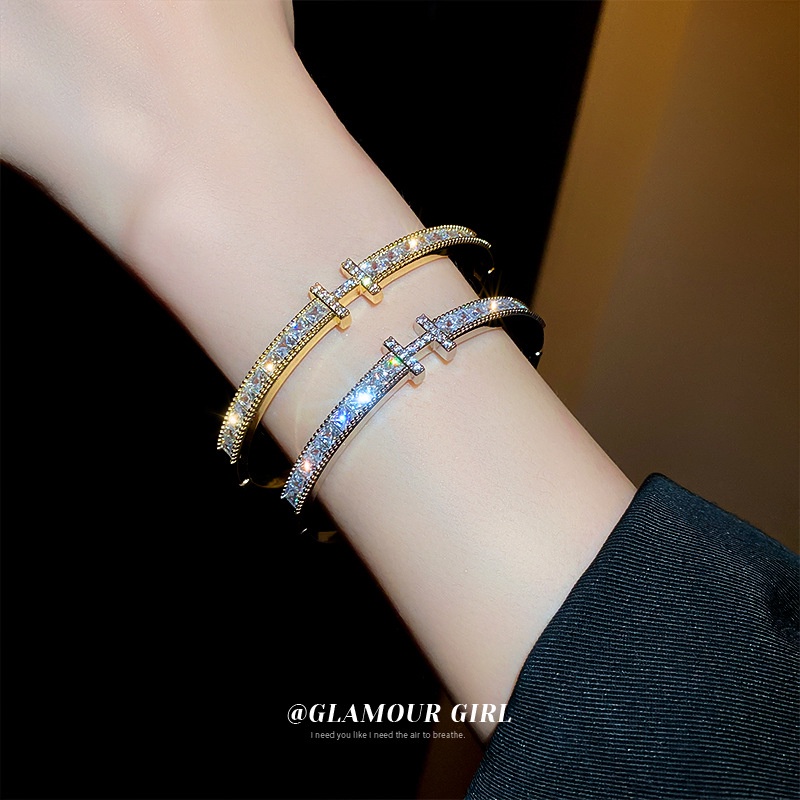 Enxi Emas 18k Berlian berkilau Bangle Aksesoris Perhiasan Wanita Fashion Korea Perhiasan B-22062