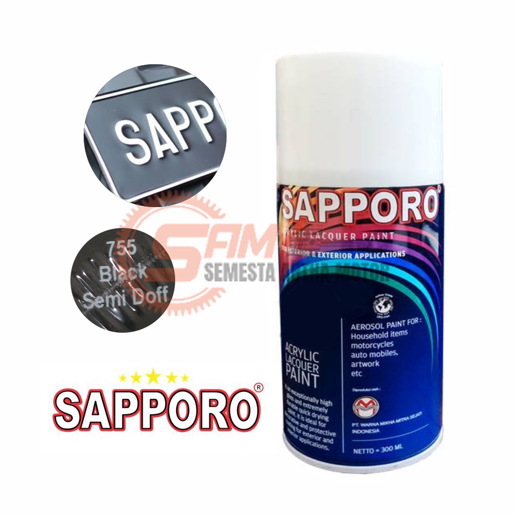 Cat Semprot Sapporo 755 Black Semi Doff Colour Spray Warna Hitam Doff Pilox Pernis