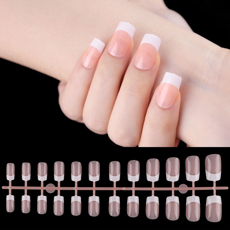 [Harga Grosir] DIY Manicure Nail Art Aksesoris Akrilik Buatan Kuku Palsu Alami Penutup Penuh Ballerina Peti Mati Kuku Palsu Tekan Di Ujung Kuku 24 Pcs Nude Gaya Perancis Kuku Palsu