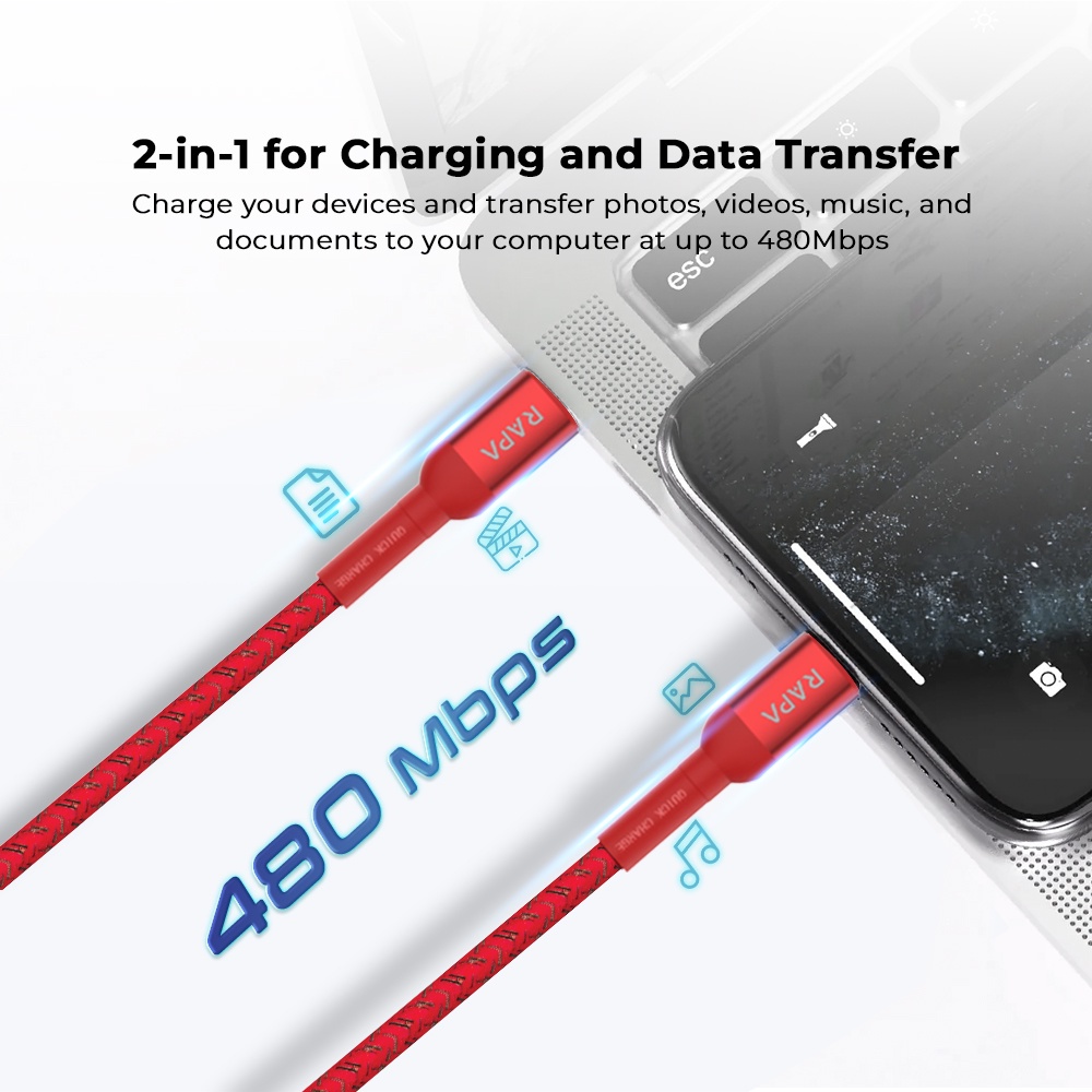 RAPAtech LINE I ORIGINAL KABEL DATA USB LIGHTNING FAST CHARGING 2.4A 100cm FOR IPHONE 6 7 8 X XS MAX XR 11 12 13 14 PRO MAX