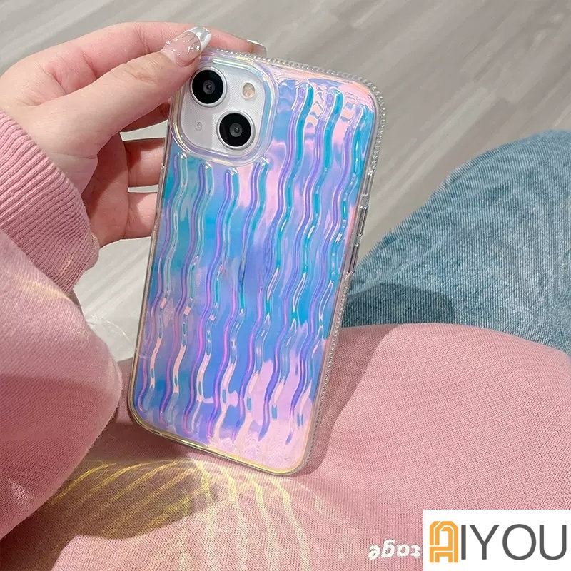 IPHONE Casing Ponsel Motif Gelombang Laser Gradasi Mewah Kompatibel Untuk Iphone14 11 12 13 Pro Max Aurora Rainbow Shockproof Bumper Lembut TPU Penutup Belakang