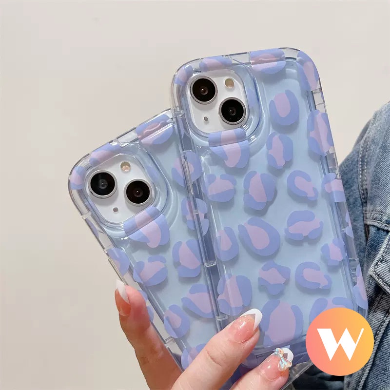 IPHONE Ins Fashion Case Motif Leopard Ungu Kompatibel Untuk Iphone11 13 12 14 Pro Max XR X XS Max 78 6s 6 Plus SE 2020 Transparan Shockproof Airbag Lembut TPU Cover