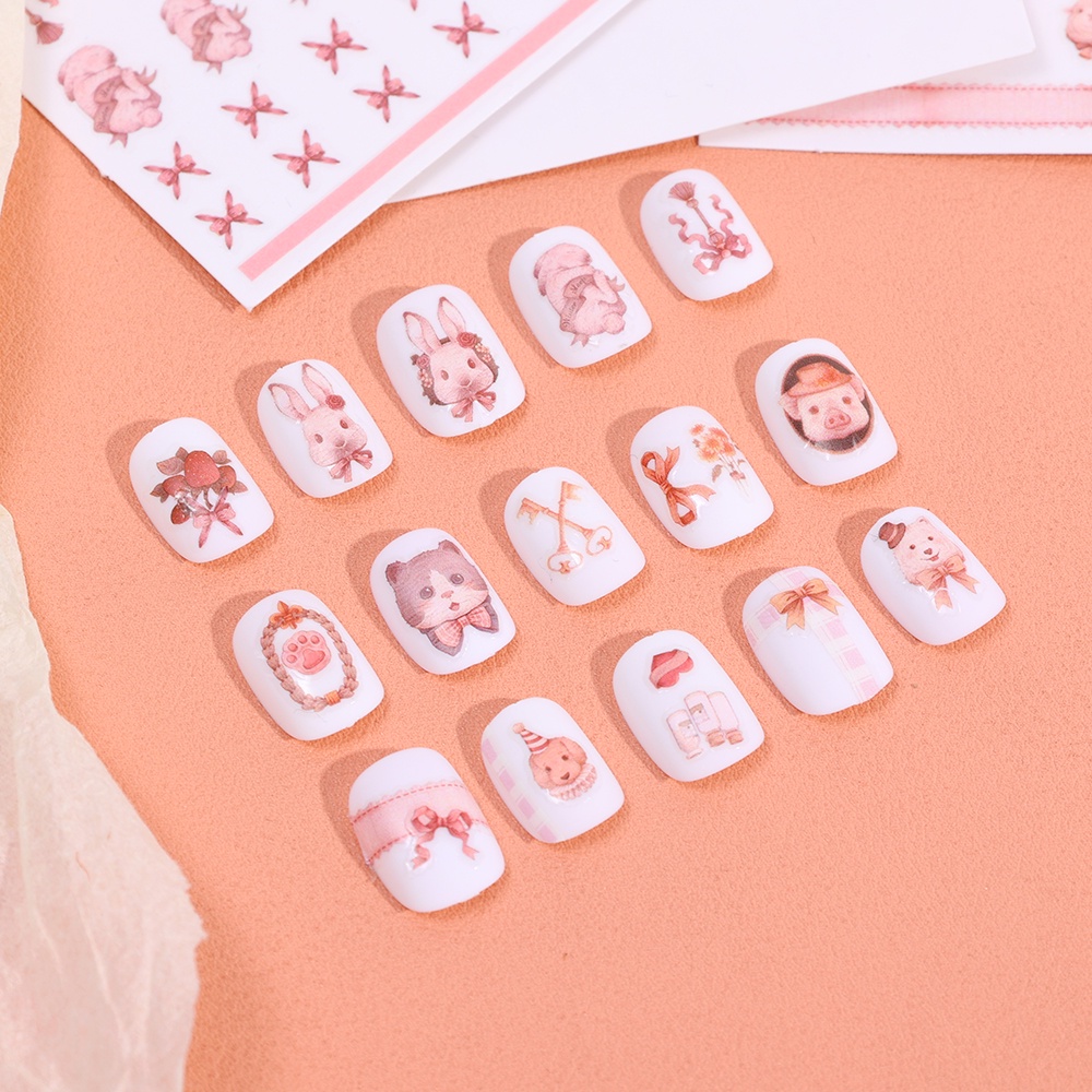 1pc Rococo Sweet Pet Bunny Nail Stickers Cute Animal Pattern Nail Stickers Self-Adhesive Decal Design Nail Art Stiker Manicure Dekorasi