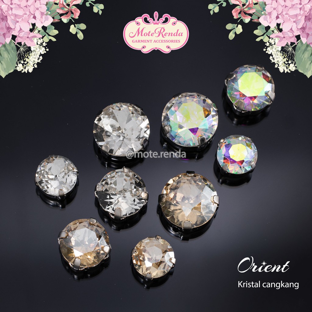 Kristal jahit cangkang orient, bentuk round, rhinestones with claws kode 0BOR