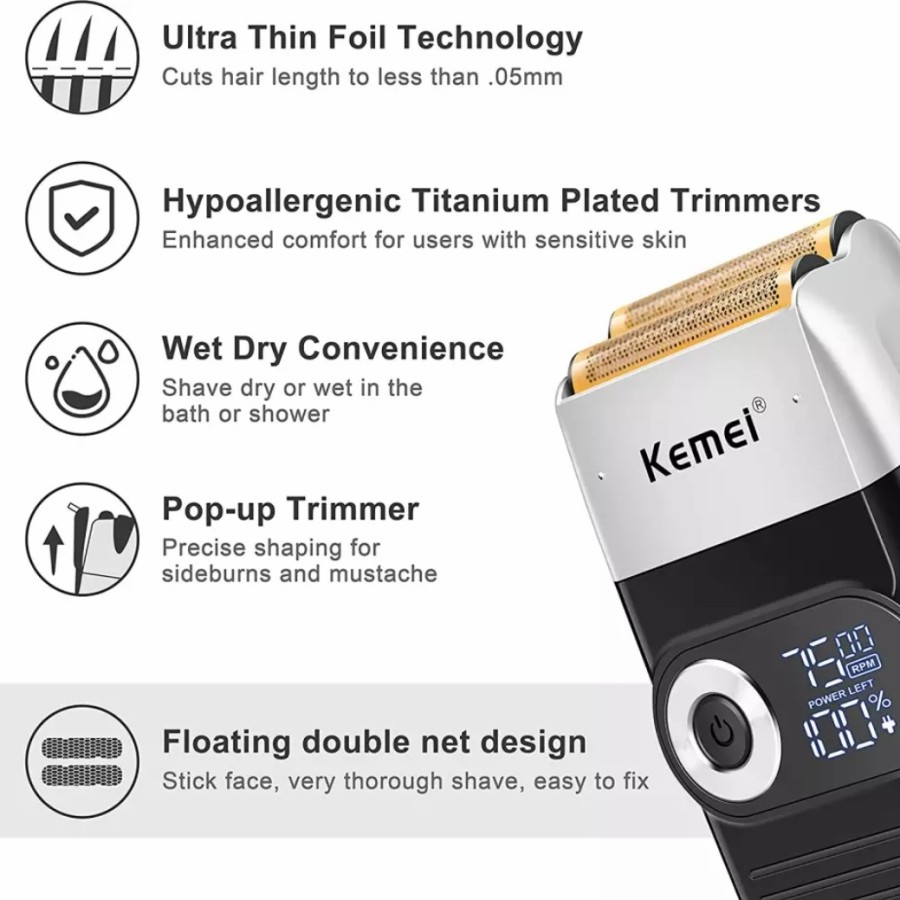 ALAT CUKUR SHAVER KEMEI KM-2028  PROFESIONAL FOIL SHAVER
