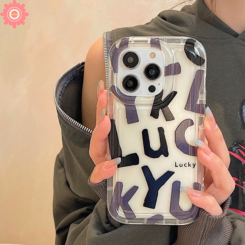 IPHONE Lucky Simple Alphabet Letter Case Kompatibel Untuk Iphone11 6 6S 7 8 Plus 14 13 12 Pro MAX XR X XS MAX 7plus 8plus TPU Lembut Jatuh Bening Airbag Shockproof Back Cover