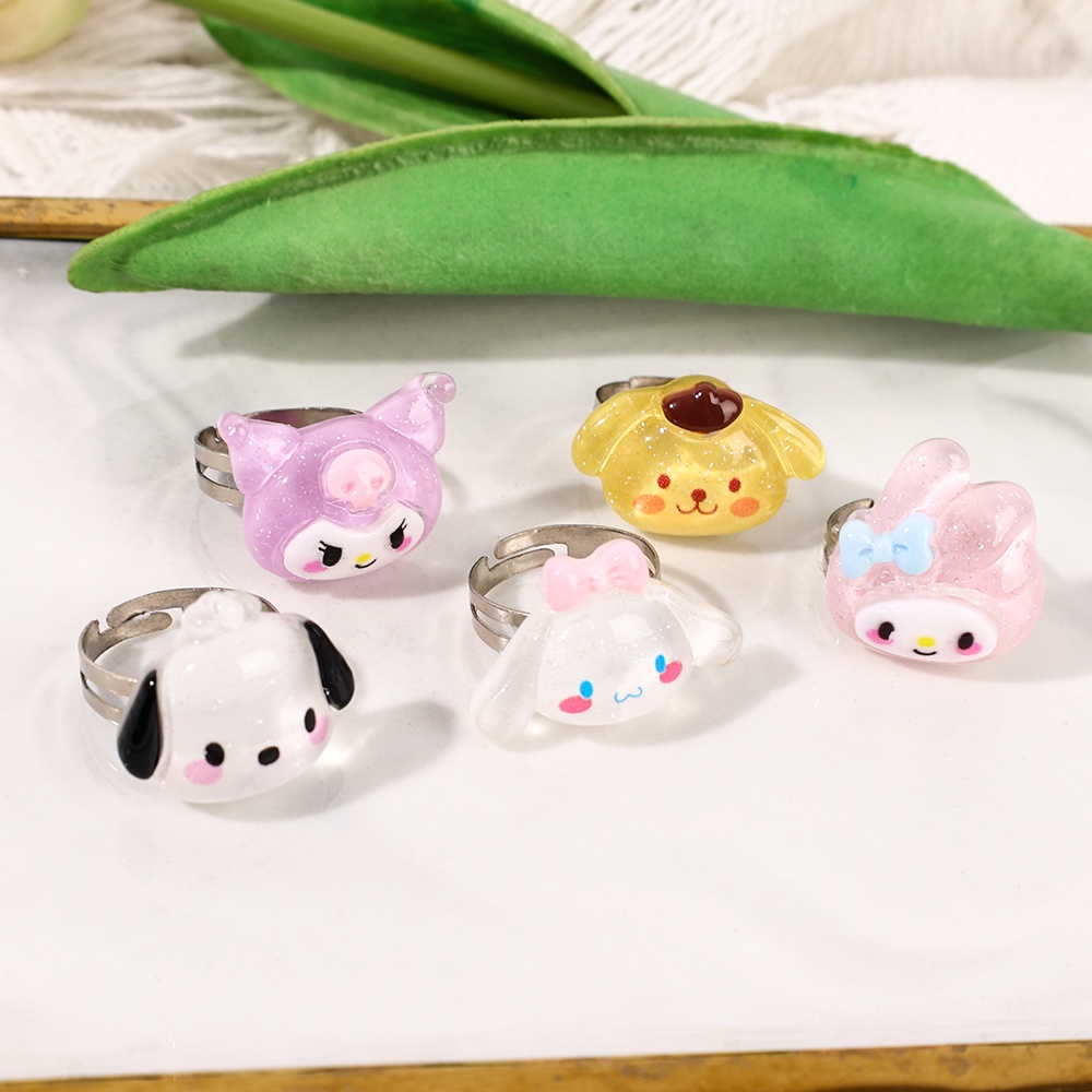 Cincin Pasangan Pernikahan Wanita Cincin Pesta Fashion Perhiasan Dapat Disesuaikan Terbuka Wanita Sanrio Kartun Resin Jari Cincin Hadiah Yang Indah Elegan