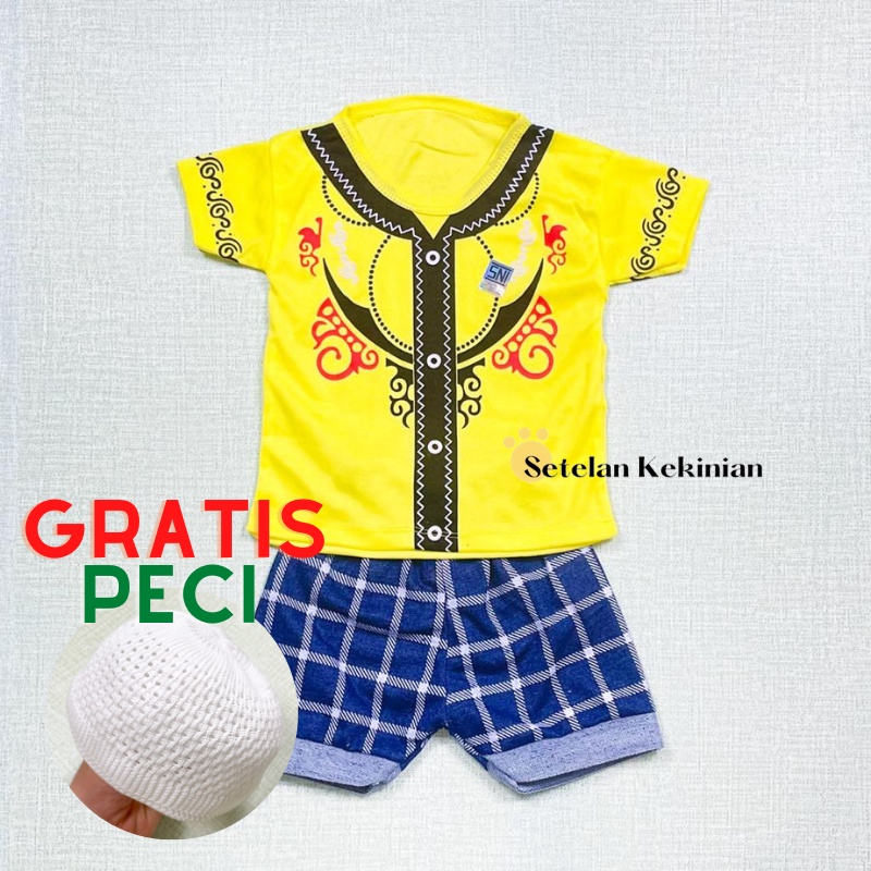 [GRATIS PECI] Set Anak Laki Laki 0-12bulan Kokoh Sabit Baju Idul Fitri Lebaran Murah Baju Oblong Celana Pendek Murah Set Baby Boy Setelan Bayi Cowok Bergambar