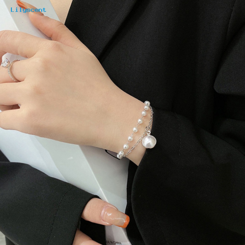 [LS] Kalung Lingkaran Double-layered All-match Elegan Nyaman Electroplating Faux Pearls Women Bracelet Untuk Pacaran