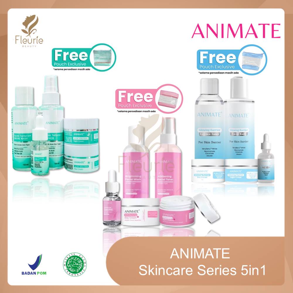 PAKET ANIMATE Acne Solutions Series / Whitening Series 5in1 / Glowing Barrier Series 5in1 - Paket Skincare Original BPOM