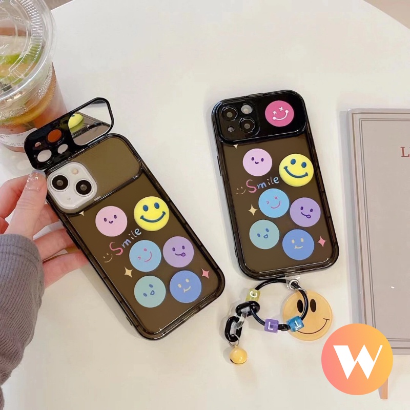 IPHONE Casing Handphone Lembut Smiley Lucu Kompatibel Untuk Iphone7Plus XR 11 12 14 13 Pro Max X XS Max7 8 Plus SE 2020 Flip Make Up Mirror Back Cover