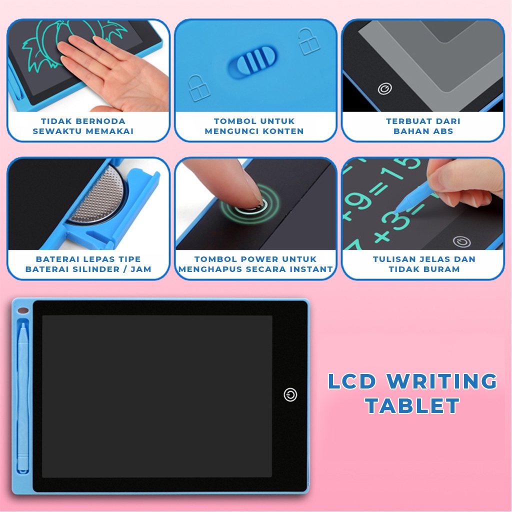 LCD Writing Tablet 8.5 Inch Papan Tulis Led Board Digital Pencil Drawing Pad Portable Tab Mainan Anak Untuk Menulis Gambar Tombol Hapus Otomatis Anti Ribet| GROSIRXPRESS