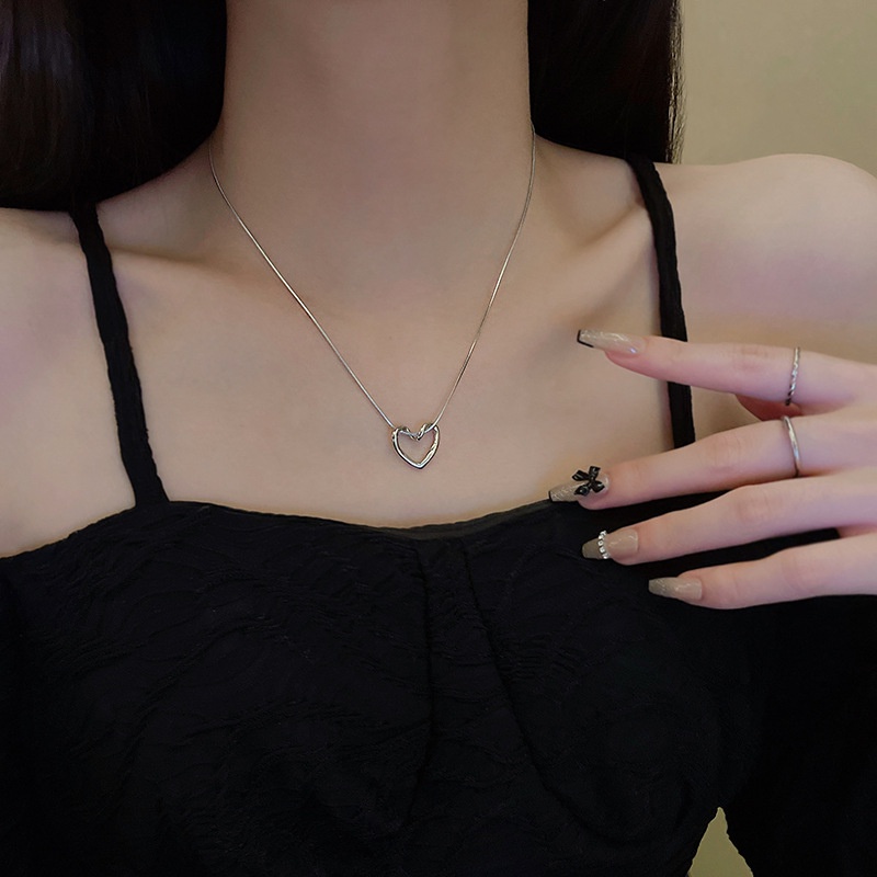 Papaozhu Chic Perak Memutar Berongga Jantung Liontin Kalung Untuk Wanita Gadis Sederhana Fashion Geometris Pesona Tulang Selangka Rantai Kalung Perhiasan Hadiah