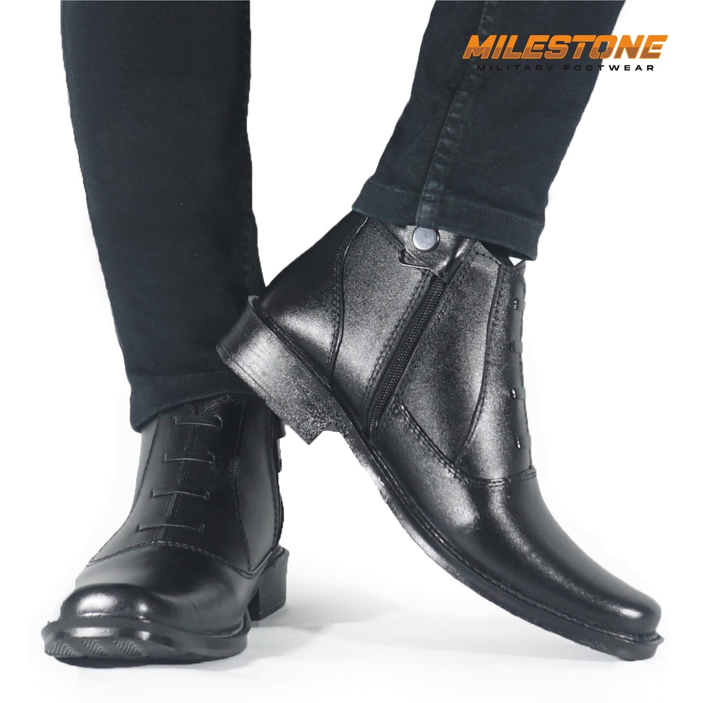 Sepatu Formal Pria Original MILESTONE Sepatu Pantofel Kulit Asli Berkualitas PDH 03 Resleting Kulit