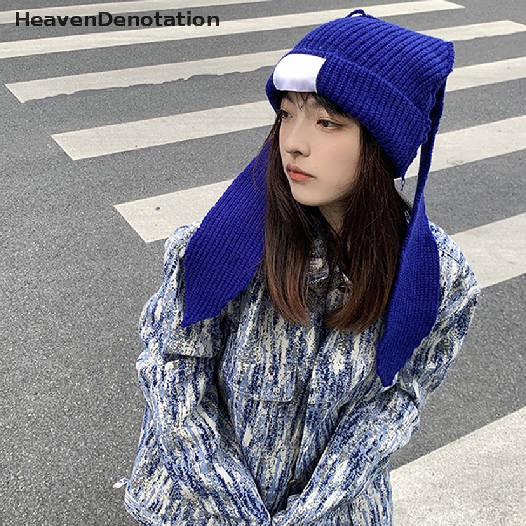 [HeavenDenotation] Kelinci Lucu Topi Telinga Panjang Topi Rajut Musim Gugur Musim Dingin Hangat Topi Rajut Topi Unisex Topi Kupluk Topi Telinga Panjang Crochet Knitted Bunny Hat HDV