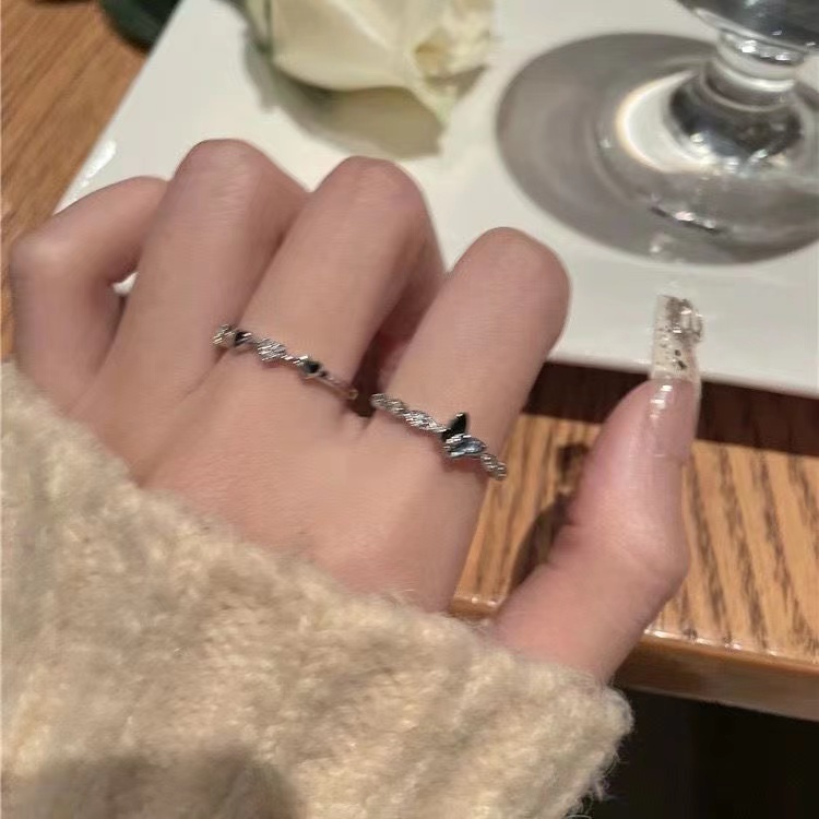 IFYOU Fashion Tembaga Zirkon Cincin Set Jantung Kupu-Kupu Perak Jari Rings Perhiasan Y2K Aksesoris