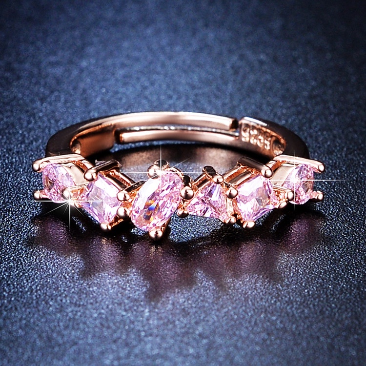 Goldkingdom Fashion Perhiasan Aksesoris Ready Stock Warna Zirkonium Permata Pembukaan Cincin Perempuan Fashion Populer Berlian Eropa Dan Amerika Merah Muda Geometris Rose Gold Ring