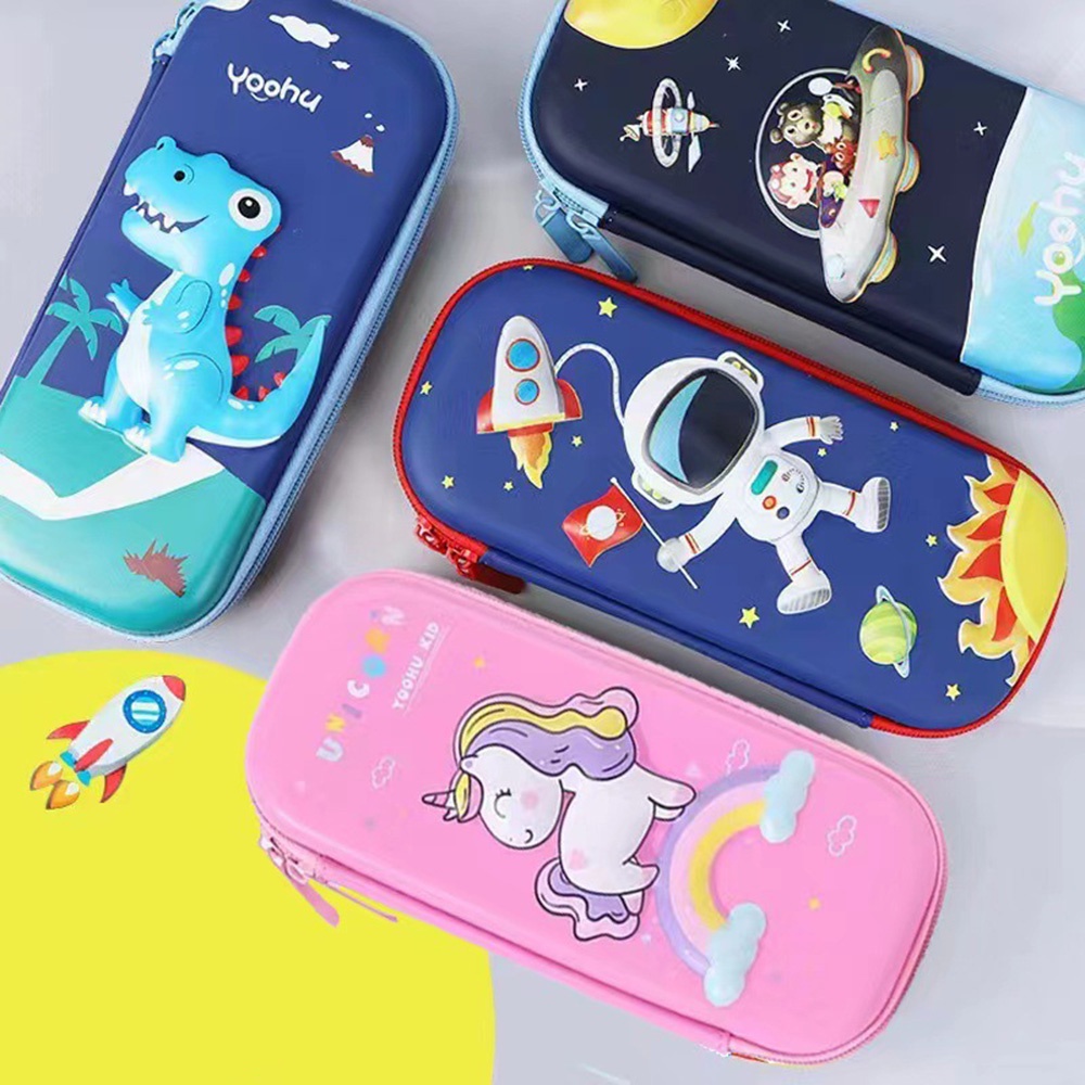 Anak-anak Kartun Kotak Pensil Desain Astronot Dan Dinosaurus Tas Pulpen Siswa Anti-Jatuh Dan Anti-Tekanan Lucu Kotak Pensil