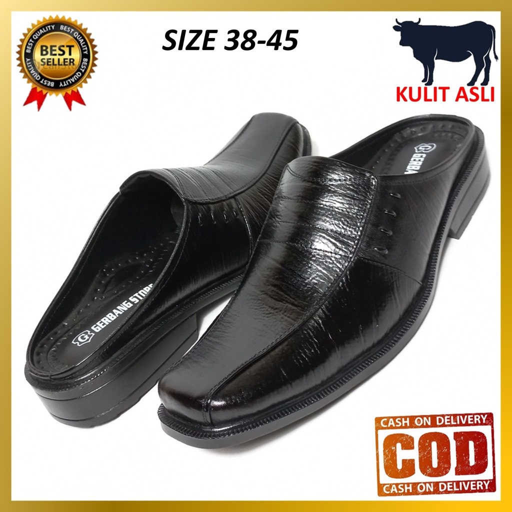 Sepatu Sandal Slop Pantofel Formal Kulit Asli Sapi Kantor Dinas Resmi Pesta Big Size 38-45 (IW 2)