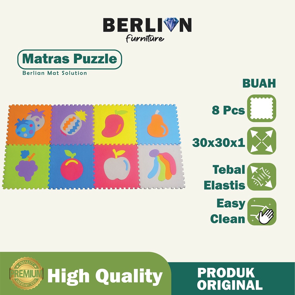 Matras Puzzle  Buah - Buahan 30 x 30 Tbl 1 Cm isi 8 Pcs / Alas Lantai / Playmat / Tikar / Karpet  / Alas Bermain anak