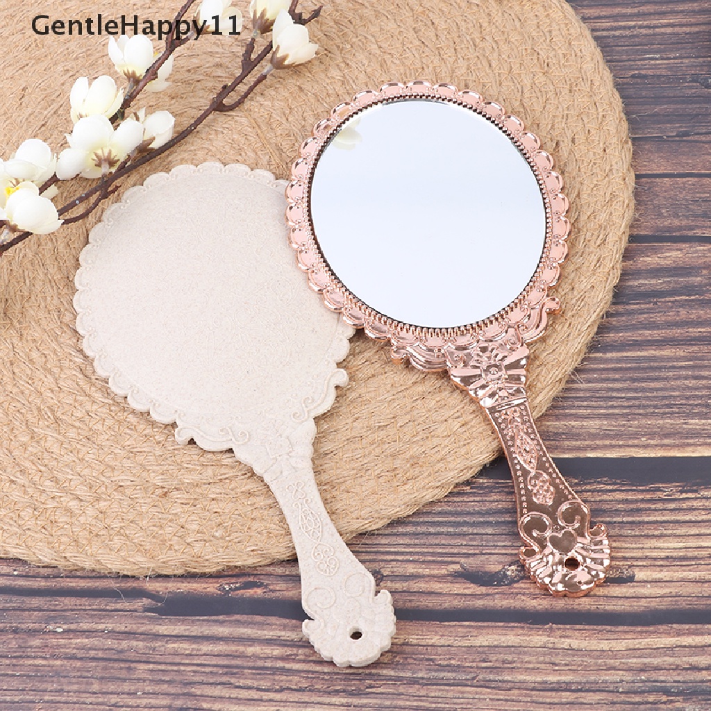 Gentlehappy Vintage Ukir Handheld Vanity Mirror Cermin Rias Tangan Gagang Cermin Kosmetik id