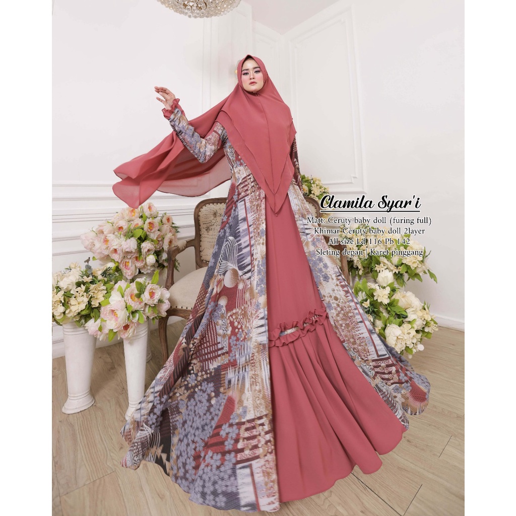 Khadijah Humaira Gamis Syari Jumbo Ceruty Babydoll Clamila TERLARIS