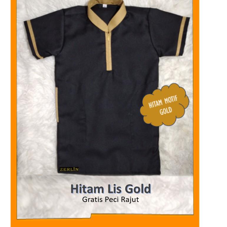 ➦ ZERLIN Baju Gamis Hitam Lis Gold Anak Anak Laki Laki Aqiqah Cowok Bayi Jubah Koko Muslim ❃