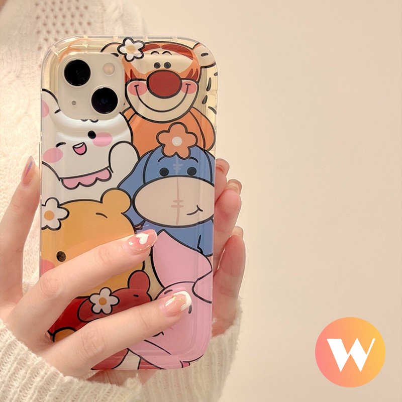 IPHONE Kartun Lucu Winnie The Pooh Bear Full Case Kompatibel Untuk Iphone11 13 12 14 Pro Max X 7 6s 6 8 Plus XR XS Max SE 2020 Lembut TPU Shockproof Airbag Penutup Belakang