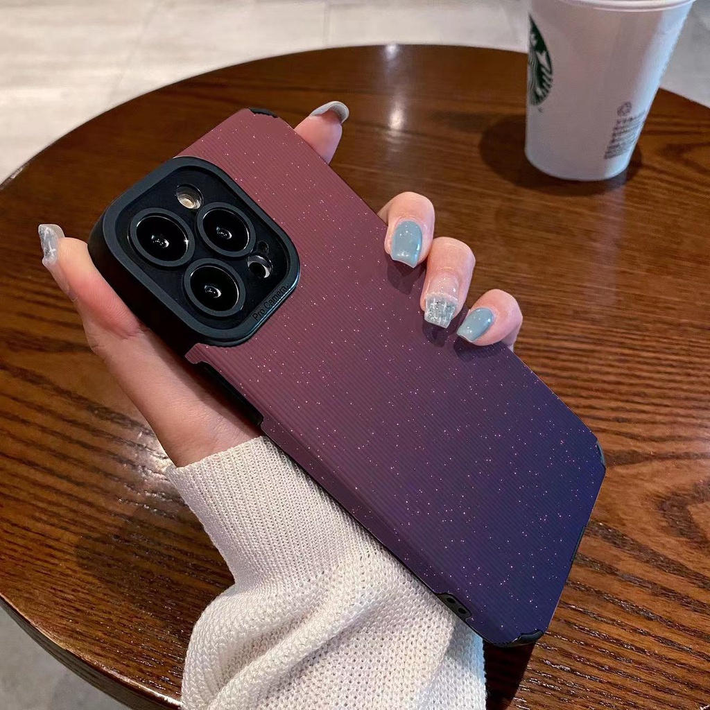 【Lamb Skin】Vertical Grain Soft Case for IPhone 7 Plus 8 Plus X XS XR XS Max 11 13 12 14 PRO Max 14 Plus Pretty Purple gradient starry sky Girl Gift