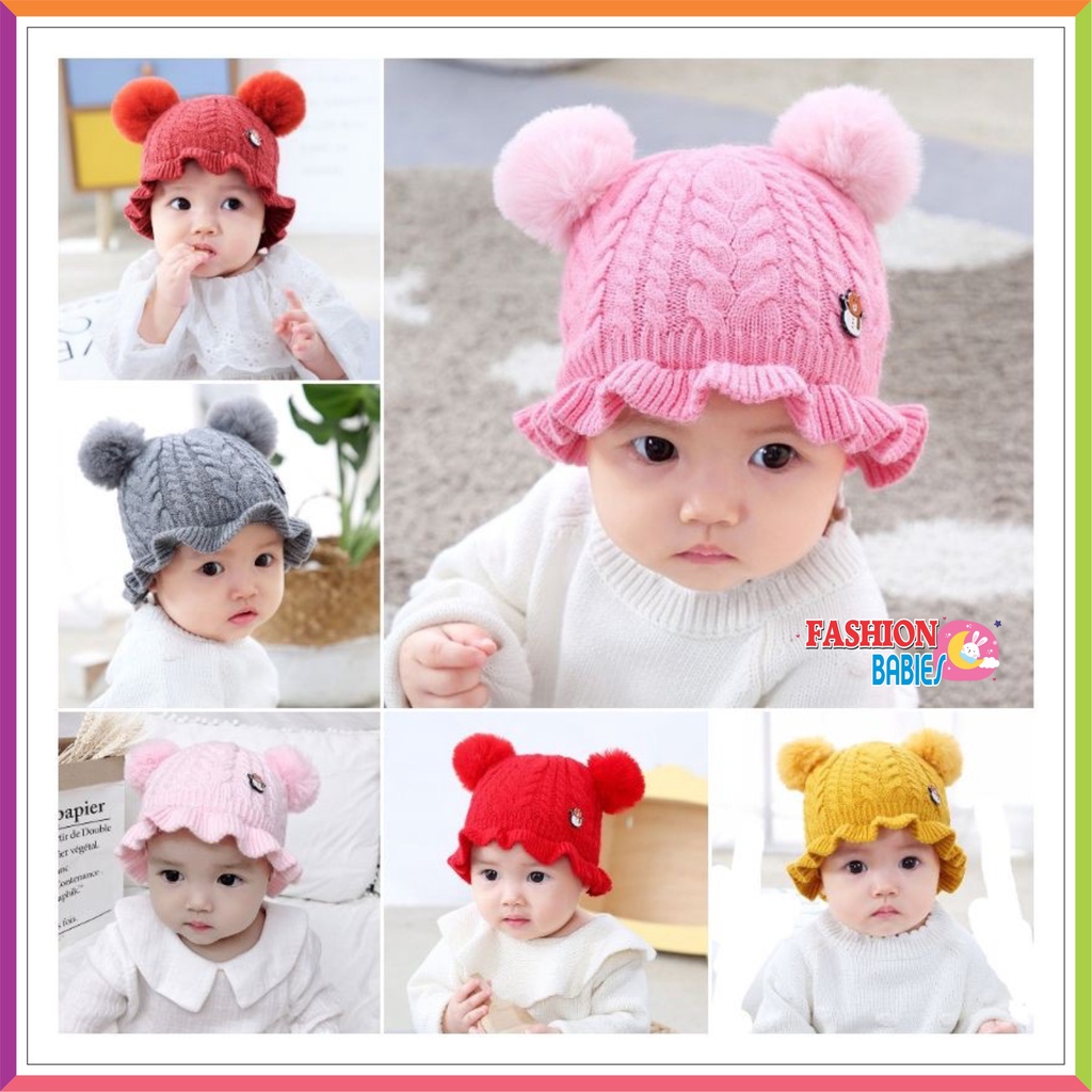 TOPI RAJUT BUCKET POM POM BAYI ❤ Fashionbabies ❤