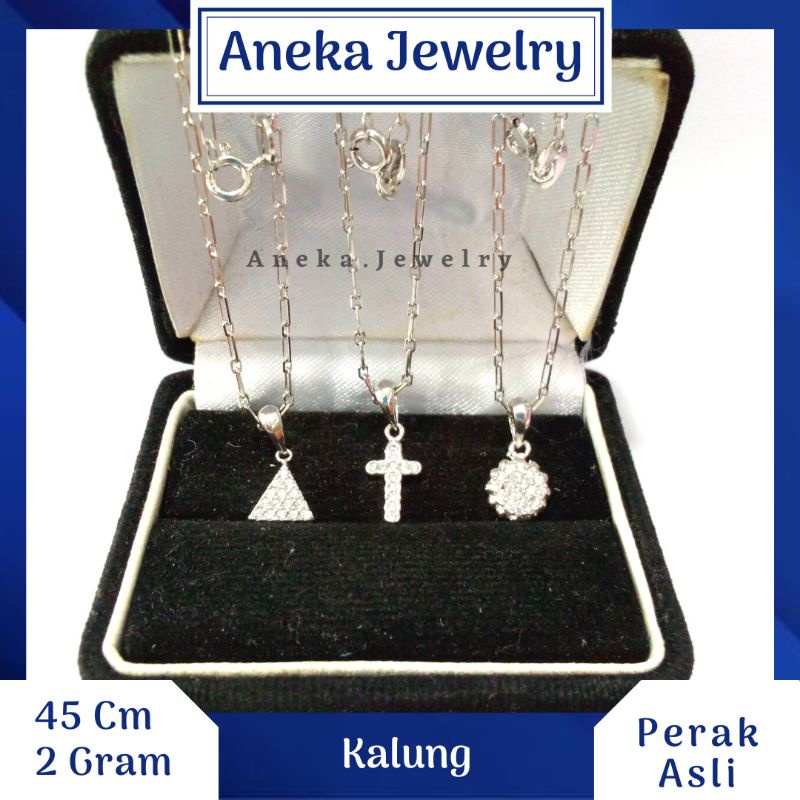 Kalung Paper Clip + Liontin Variasi Cor Mata, Sepuh Emas Putih, Perak 925