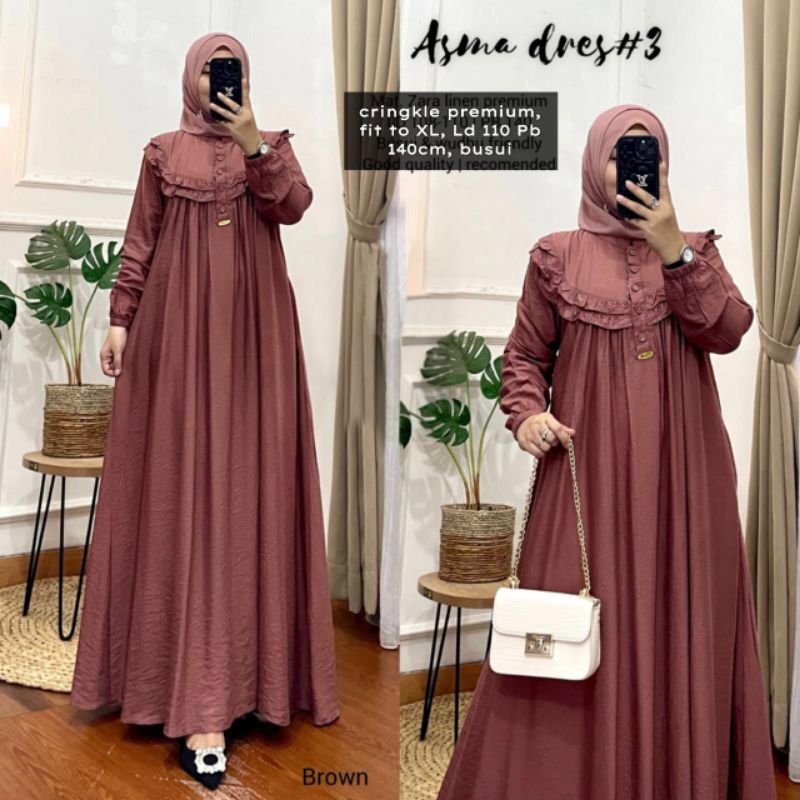 Asma Dress Bahan Crinkle Fit To XL Gamis Crinkle Polos /  Gamis Kondangan / BAJU DEWASA MURAH TERBARU 2022