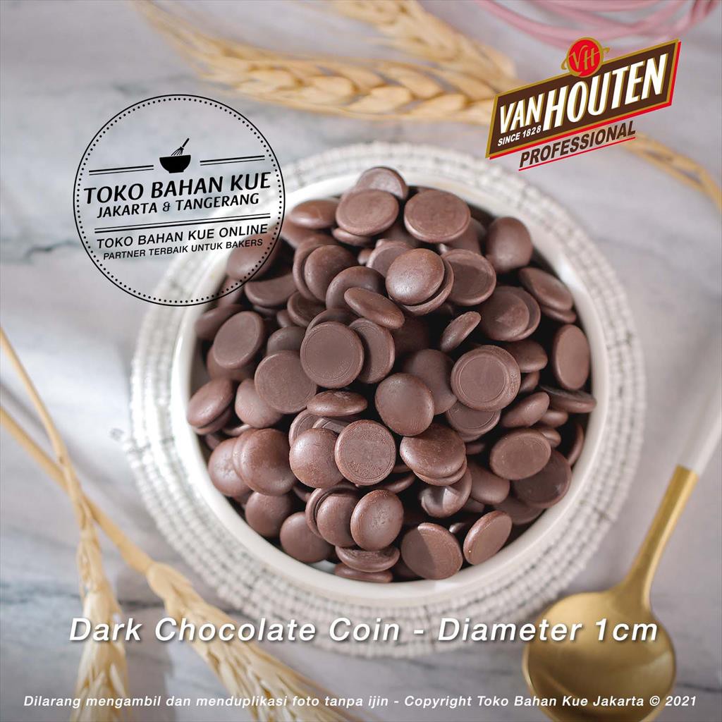 

✨NEW✨ -Van Houten-Couverture Dark 70,4% Chocolate Coin 1kg Cokelat Baking- 1.1.23