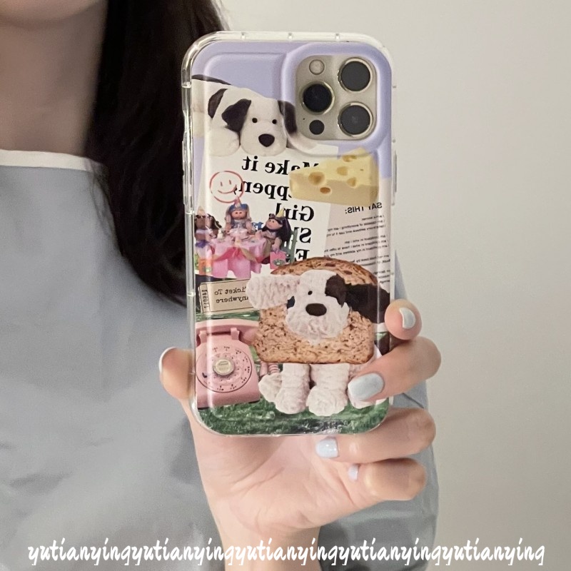 IPHONE Airbag Shockproof Case Kompatibel Untuk Iphone11 6 6S 7 8 Plus 14 13 12 Pro MAX XR X XS MAX Kartun Kreatif Seni Koran Label Anjing Lucu Lembut Silicon TPU Cover