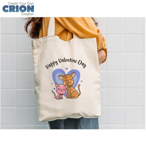 Totebag Valentine Love Animal blacu Bisa Custom ucapan / nama / kata