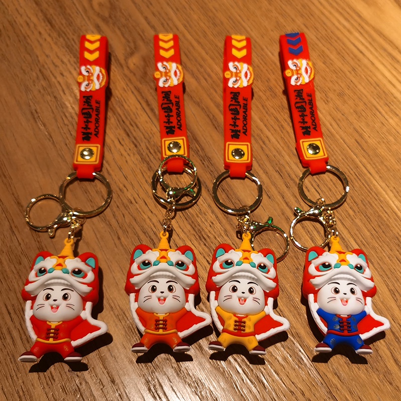Awakening the Lion China-Chic Rabbit Year Key Chain for Fortune Cat Figure Tahun Baru Gantung Piece Tahun Baru Hawa Bunny Happy Gift
