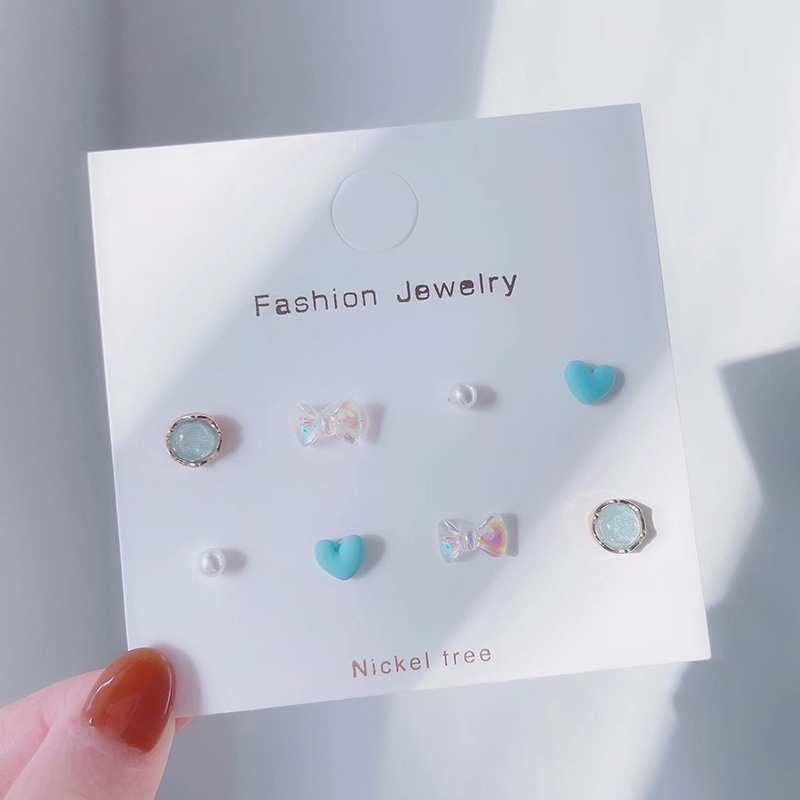 4pasang/set Set Anting Tusuk Fashion Alloy Butterfly Heart Round Untuk Wanita
