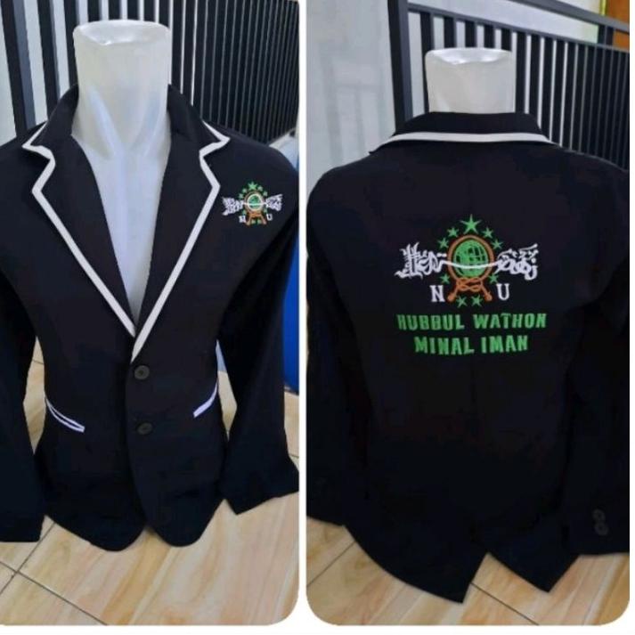 ❂ jas almamater hitam lis putih bordir logo NU ( bisa tambah nama dan logo) ➸
