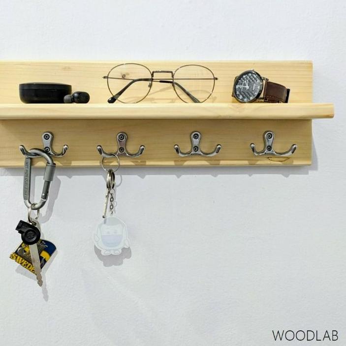 ☼ CALI - Gantungan Baju Dinding Kayu dengan Kapstok dan Ambalan ➬