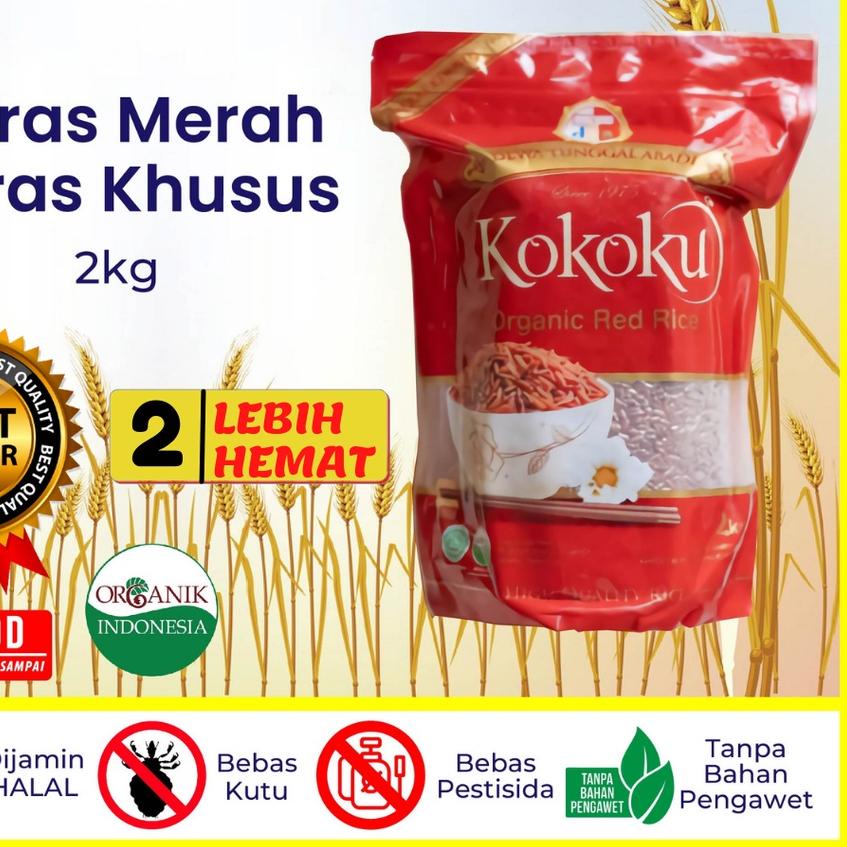 

➱ Beras Online - Beras Merah ORGANIC 2kg Vacuum Kokoku HALAL ♕