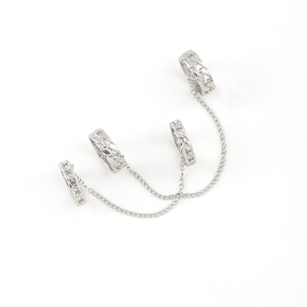 Punk Fashion Kepribadian Kreatif Cincin Rantai Liontin Gaya Retro Cincin Pria Dan Wanita Set Dua Potong