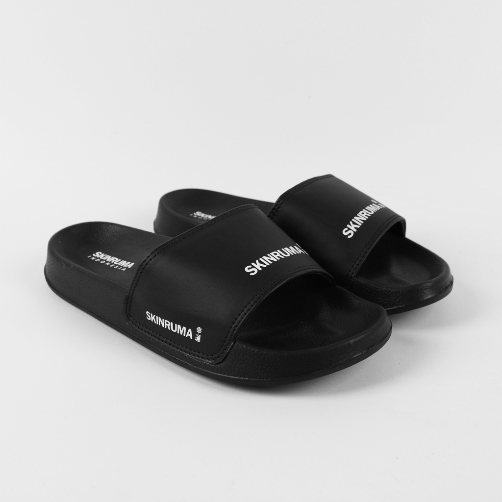 Sendal Slop Pria Wanita SKINRUMA Logo Middle Hitam / Slip On Pria / Slide Pria / Sendal Outdoor / Sendal Cowok