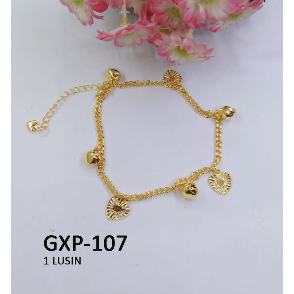 [1 LUSIN ISI 12] GELANG XP RANTAI EMAS GOLD LONCENG HATI PIPIH UKIR TERMURAH / DUNIA GELANG TERBARU