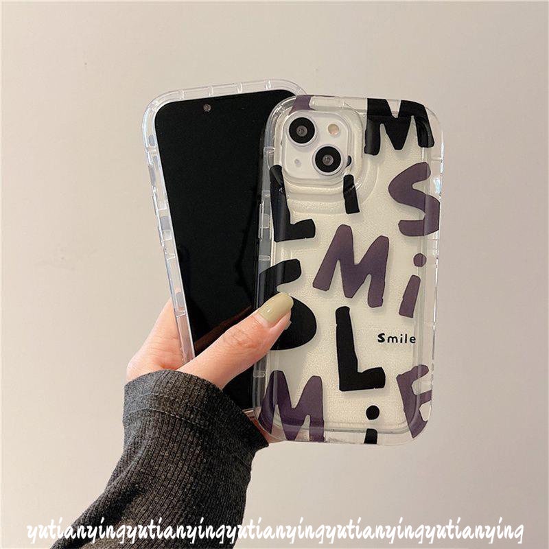 IPHONE Fashion Graffiti Simple Alfabet Inggris Lucky Case Kompatibel Untuk Iphone11 7 6 8 6S Plus 13 14 12 Pro MAX XR X XS MAX Airbag Shockproof Bening Lembut Anti Jatuh Cover