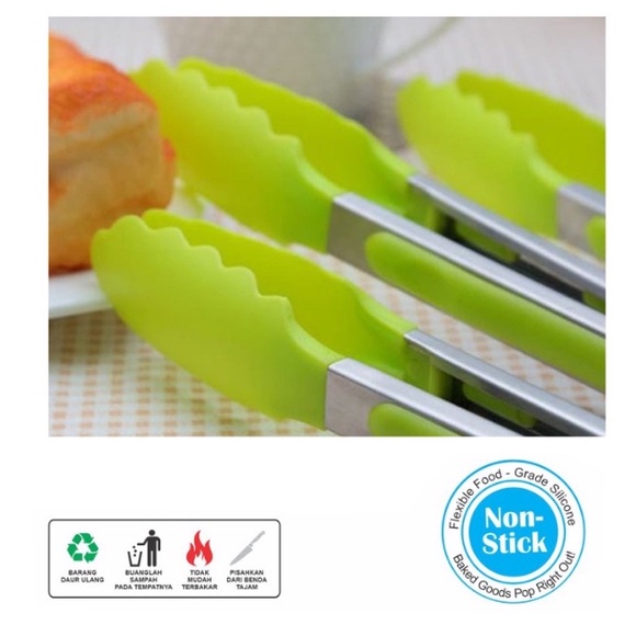 BAJ Penjepit Makanan Silicone + Stainless / Capitan Salad Buah Gorengan Kue Roti Bakpao Mie Anti Lengket / Pinset Alat Jepitan Makanan Plastik Tahan Panas Food Tongs Serbaguna PR127