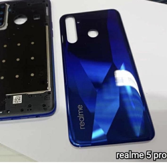 ♥ Back Kesing Casing Housing + Tulang Bezel Realme 5 Pro Original - Blue ✭
