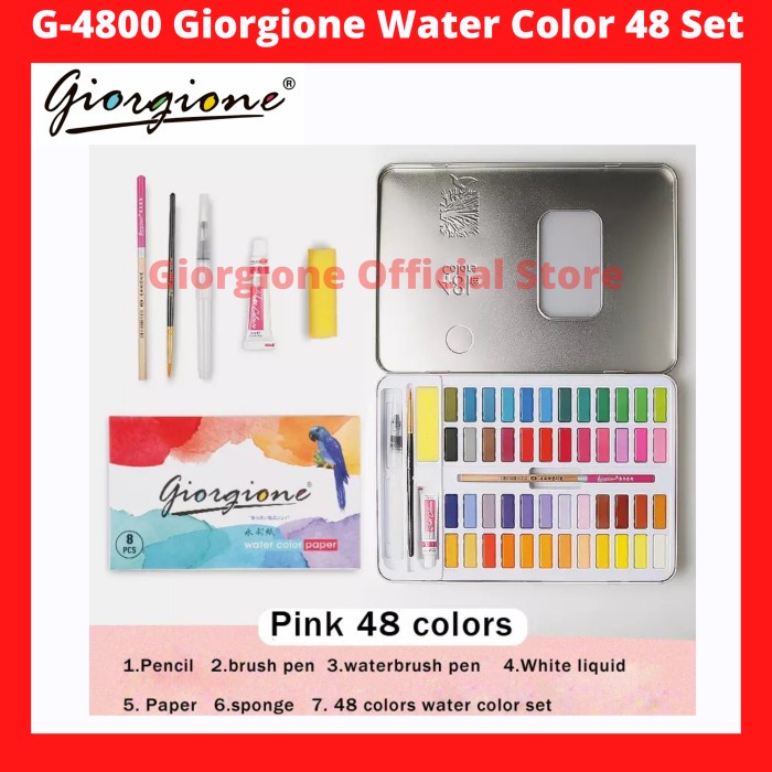 

DISKON/ G-4800 Giorgione Water Color Paint Set 48 Warna Cat Air Kuas Lukis - Merah Muda