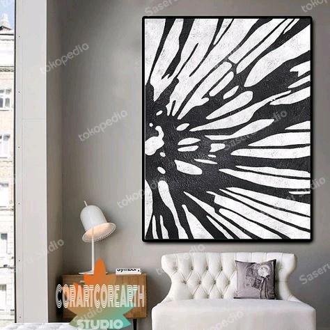 lukisan abstrak hitam lukisan dinding kanvas minimalis modren dekorasi rumah kamar aesthetic lukisan
