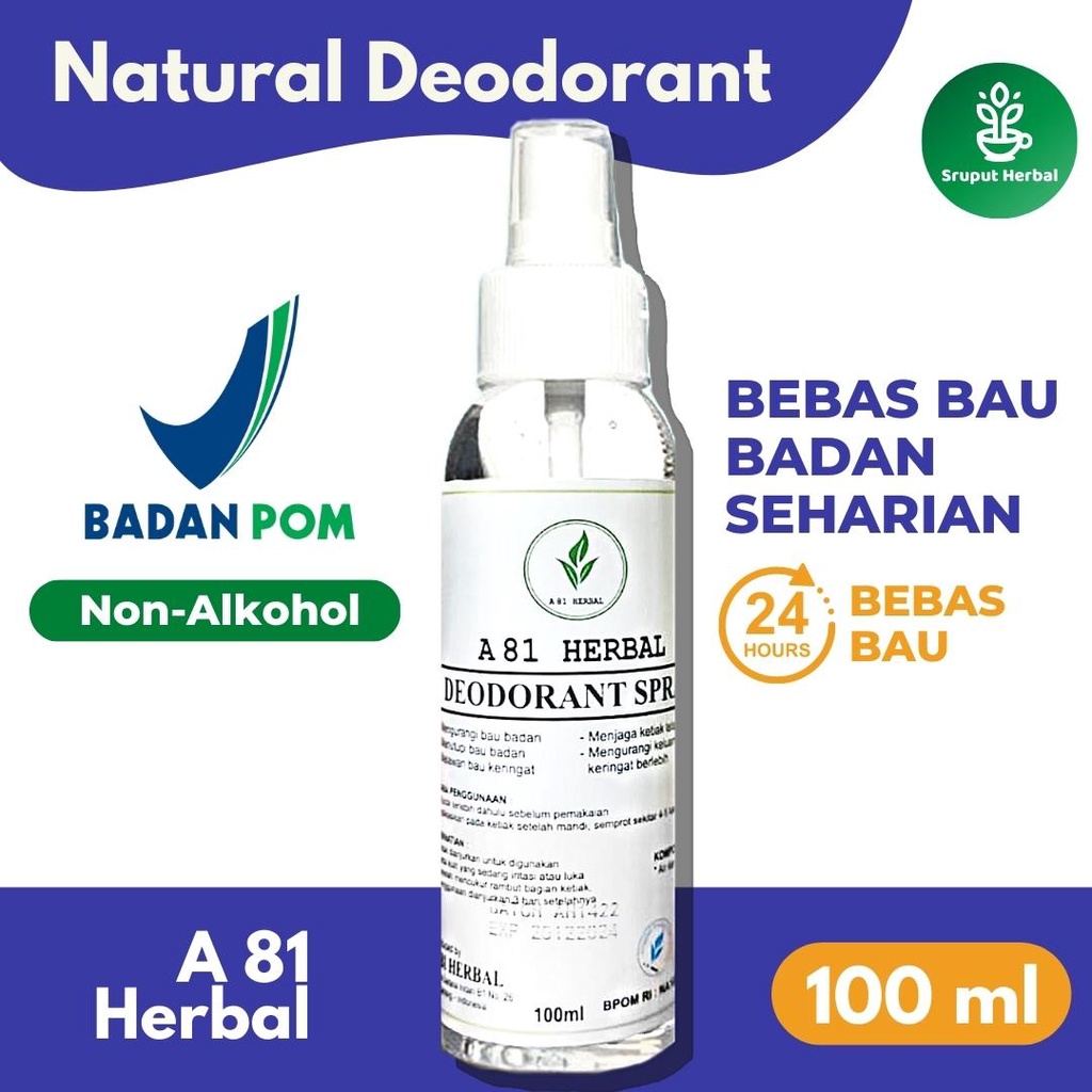 BPOM A81 Herbal by Abi Herbal Deodorant Tawas Spray Alami 100ml Deodoran Alami Non Alkohol Magic Deo Ampuh Pengilang Bau Badan Ketiak Anti Bau Ketek Deodoran Pencerah Ketiak Deodoran Bumil Ibu Hamil Deodoran Remaja Penghilang Bau Keringat