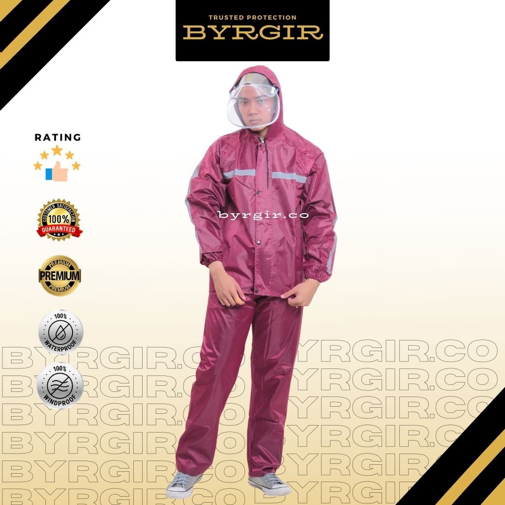 BYRGIR  Jas Hujan Setelan Premium Pria Wanita Tebal Anti Angin Rembes Raincoat Motorcycle Bike Rain Jacket Jaket Rain Mantel Hujan Anti Lembab Gerah Penutup Wajah Faceshield